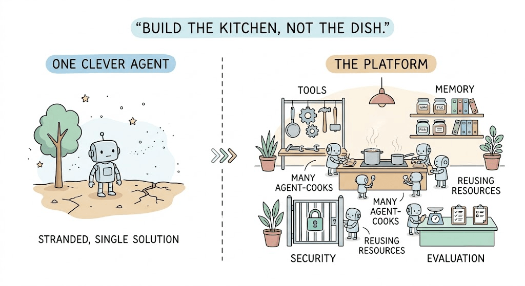 The agent you build today won't survive the year — so build the kitchen, not the dish